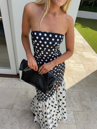 Spotty Strapless Πουά Maxi Φόρεμα