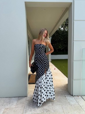Spotty Strapless Πουά Maxi Φόρεμα