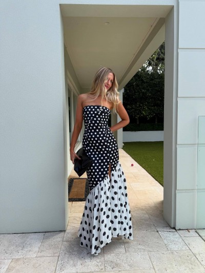 Spotty Strapless Πουά Maxi Φόρεμα