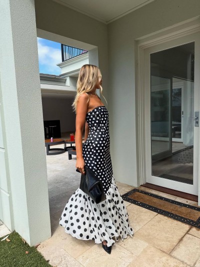 Spotty Strapless Πουά Maxi Φόρεμα