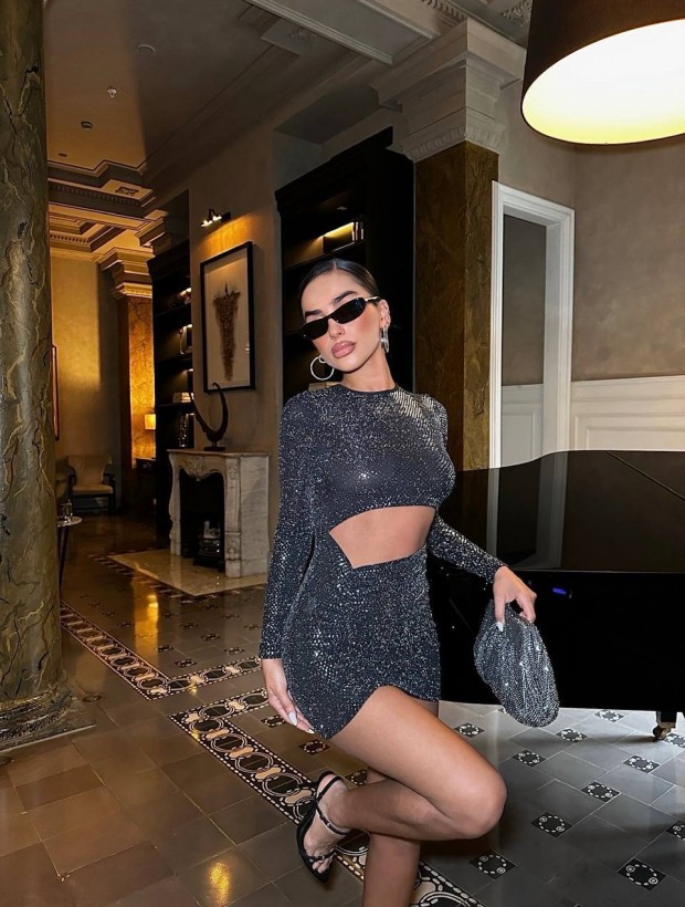 Delane Ασημί Μίνι Φόρεμα με Κοψίματα