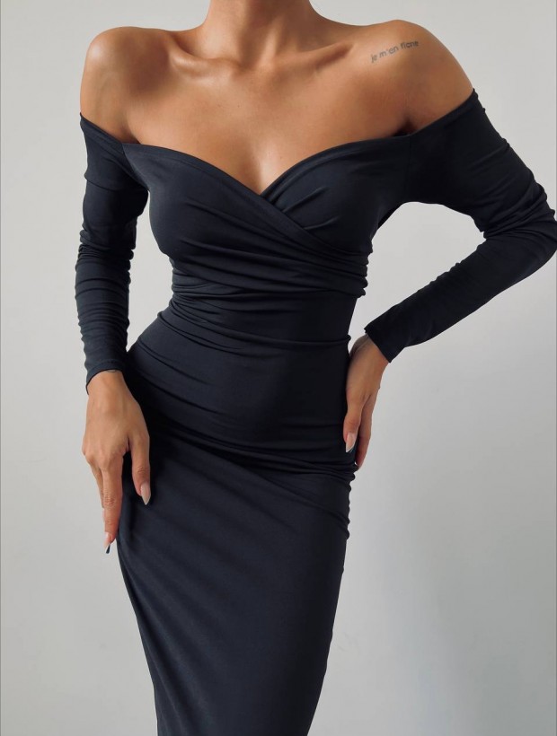 Harmony Μαύρο Μίντι Εφαρμοστό Φόρεμα