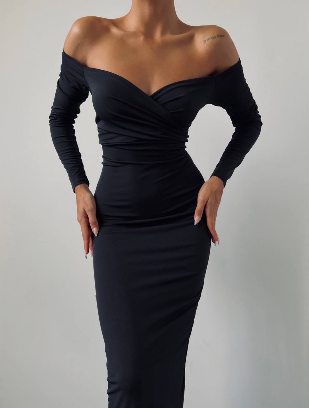 Harmony Μαύρο Μίντι Εφαρμοστό Φόρεμα