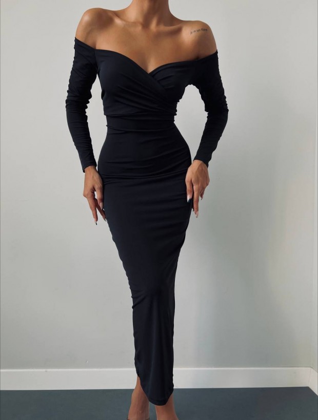 Harmony Μαύρο Μίντι Εφαρμοστό Φόρεμα