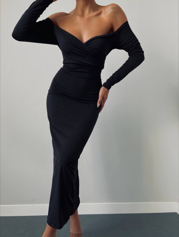 Harmony Μαύρο Μίντι Εφαρμοστό Φόρεμα