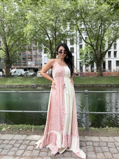 Lily Boho Dress Μπεζ-Ροζ