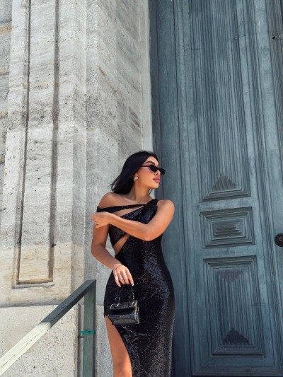 My Choice Μαύρο Μαξι Φόρεμα Με Ανοίγματα 