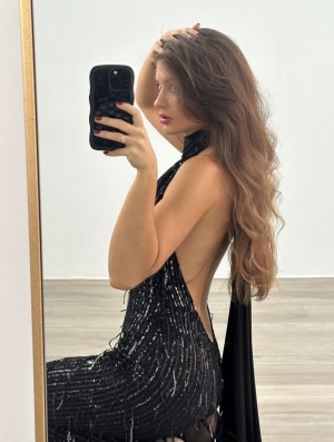 Danae Μαύρη Ολόσωμη Φόρμα Με Παγιέτα και Στρας