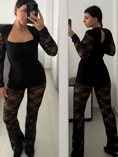 Iris Black Jumpsuit Δαντέλα