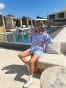 Caroline Ριγέ Γαλάζιο Σετ με Σορτς και Πουκάμισο