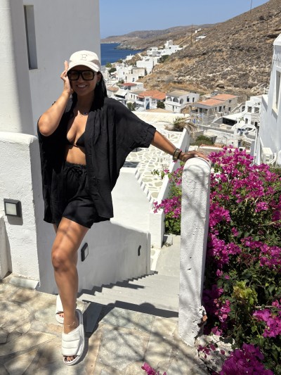 Evelyn Set Kimono & Shorts Mαύρο