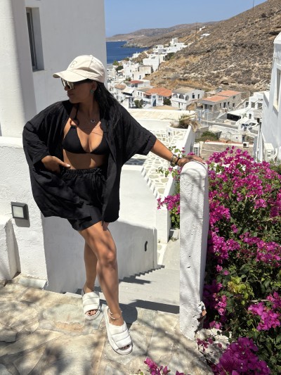Evelyn Set Kimono & Shorts Mαύρο