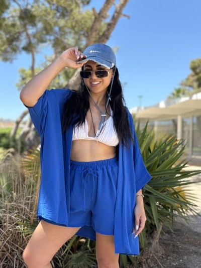 Evelyn Set Kimono & Shorts Mπλε