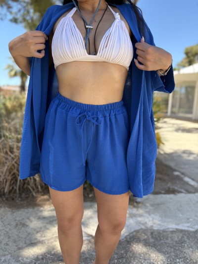 Evelyn Set Kimono & Shorts Mπλε