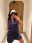 Marilou Ριγέ Μπλε Σετ με Σορτς και Γιλέκο