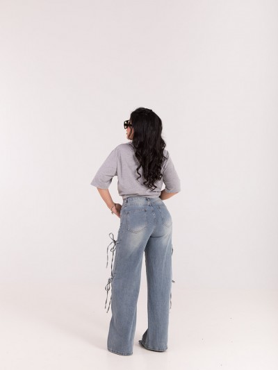 Γκρι T-shirt με Στρας Τσέπη