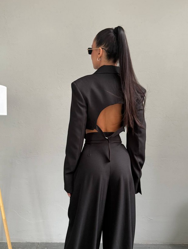 Open-Back Cropped Suit Set