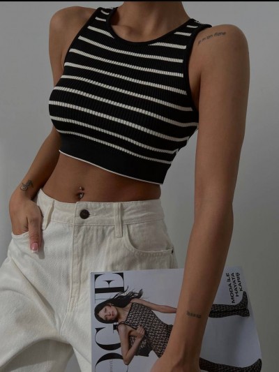 Ines Ασπρόμαυρο Rib Top